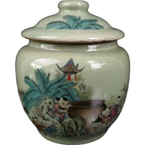 China Old Porcelain Pastel Figure Pattern Covered Pot