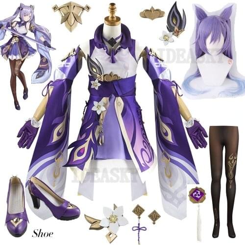 Genshin Impact Cosplay Keqing Cosplay Costume Game Genshin Impact Ke Qing Costume wig sock shoes