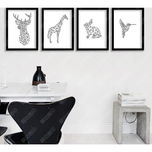 Geometric Animals Wall Art Canvas Print , Modern Wall Painting Geometric giraffe rabbit bird deer head Prints for home art decor