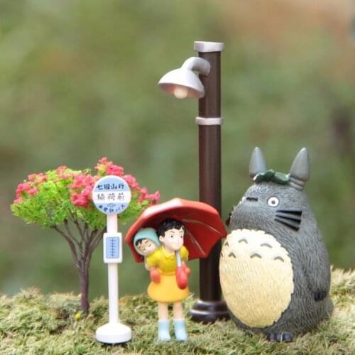 Ghibli My Neighbor Totoro Umbrella Set Model PVC Action Figure Mei Doll Toy Gnome Terrarium Figurines Mini Garden Landscape Gift