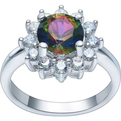 Hainon New Fashion Silver Color Rings For Women Mutilcolor Champagne Round Cubic Zircon Finger Rings Enaggement Wedding Rings