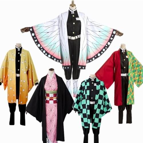 Anime Demon Slayer Kimetsu No Yaiba Tanjiro Kamado Nezuko Zenitsu Shinobu Women Men Full Set Cosplay Halloween Costume Kimono