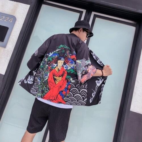 Kimono Traditional Cardigan Male Loose Coat Sunscreen Slim Half Sleeve Shirt Surplices Plus Size Japanese Clothes Dress