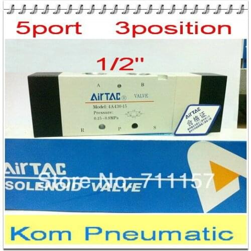 3/5 Way Air Control Valve 1/2" 5 Port 3 Position Double Head Solenoid Air Valve 4A430C-15 Inner Piloted Acting