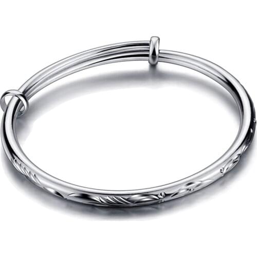 Classic Push and pull Bracelets adjustable Size 925 Sterling Silver Shiny Pattern Round Bracelet Jewelry Fashion Holiday Gift