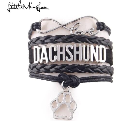 Litttle Minglou Infinity Love DACHSHUND bracelet dog paw charm leather wrap men bracelets & bangles women jewelry drop shipping