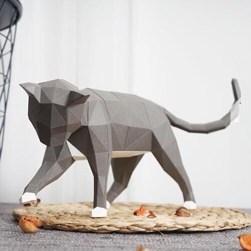 Lovely Cat Paper 3D DIY Material Manual Creative Home Desk Decor Props #1156 Hand Made Cute Geometric Paper Figures