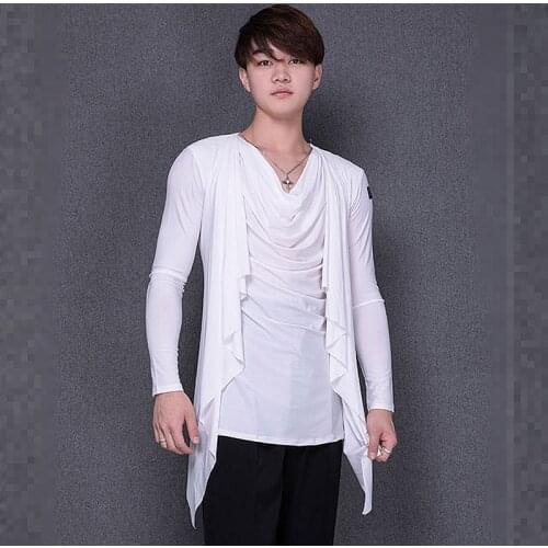 Latin ballroom dance professional simulated two piece design tops/shirt for Mens Performance Dancewear top Clothes in stock