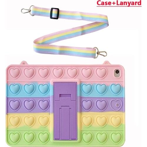 Case for Samsung Galaxy Tab A 8.0 SM-T290 T295 Tab A7 T500 A7 lite8.7 Lanyard Rainbow Pattern Soft Case With Stand 3D Decompress