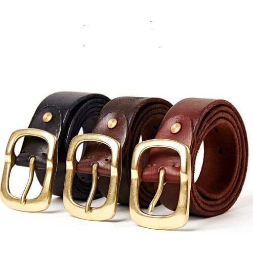 2003 New Fashion Apparel Accessories Cowhide Leather Belt Mens Solid Needle Copper Buckle Bin Genuine Leather Belt