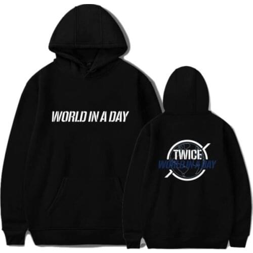 New Fashion K Pop Kpop Twice Concert World In A Day Same Printing Pullover Loose Hoodies Kpop Unisex Fleece Sweatshirt for Once
