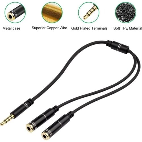 Portable Headset Adapter Splitter 3.5mm Jack Extension Cable With Separate Mic and Audio Headphone Connector For Phone Computer