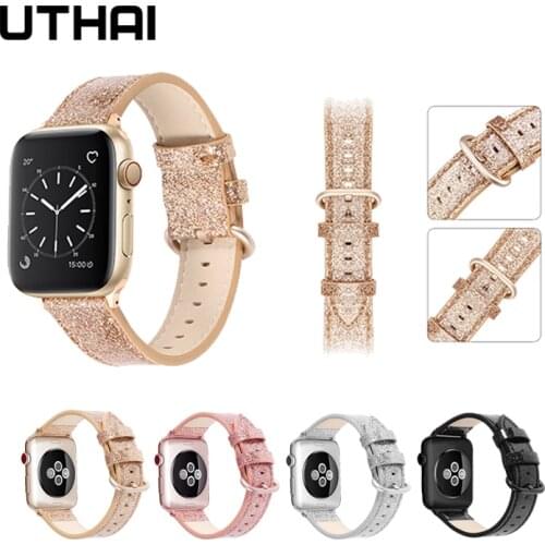 UTHAI Leather strap For Apple Watch band 40mm 44mm For apple wtch 4/5 Fashion Strap Bracelet For iWatch 3/2/1