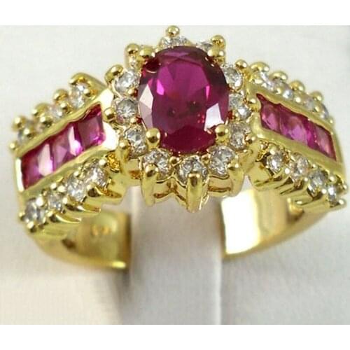 Handmade Luxury Exquisite Rings Fashion Jewelry Womens Red Ruby Diamond Ring Set Wedding Bridal Engagement Ring