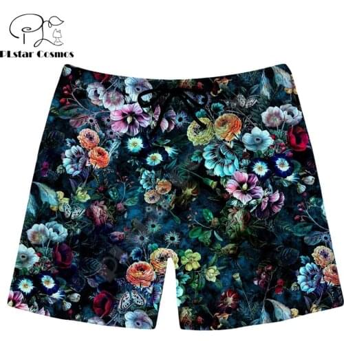 Retro Beautiful Flowers 3D Printed Mens Shorts Floral Unisex Streetwear Elastic Waist Shorts Summer Beach Harajuku Casual Shorts