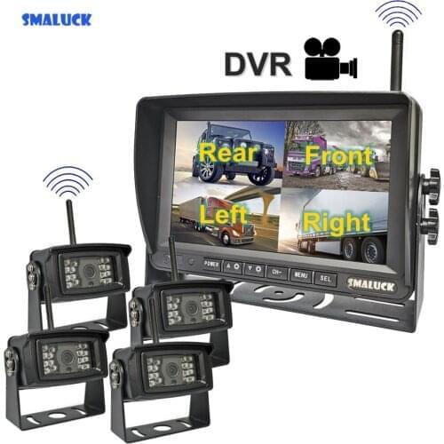 SMALUCK Wireless 7" 1280x720 AHD Truck 4ch Recorder Monitor HD Night Vision Reverse Backup Wifi LED Camera for Bus Car Truck RV