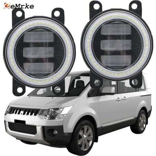 2PCS Led Angel Eye DRL for Mitsubishi Delica D5 2007-2013 2014 2015 2016 2017 2018 LED Fog Lights Lens Daytime Running Light