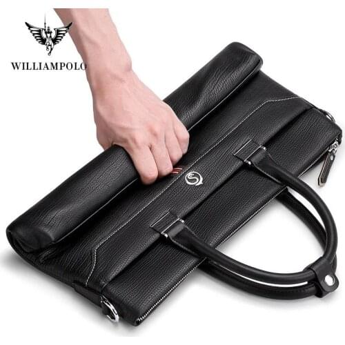 Soft leather one shoulder portable bag Unisex large capacity anti-theft waterproof leather zipper light box sleeve computer bag