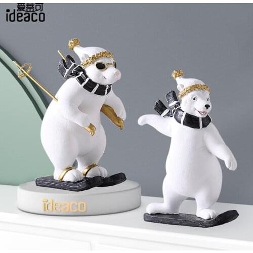 Home decoration accessories Scandinavian Lovely Polar Bear Skiing Decoration Crafts Valentines Day Birthday Gifts for Men Women