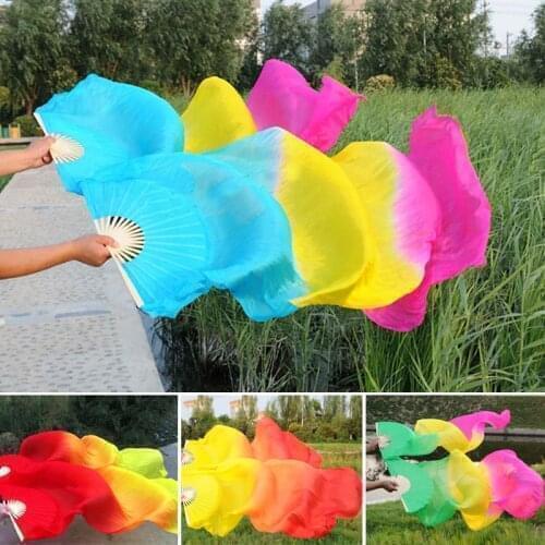Belly Dance Veil Fans Lengthening Dyed Silk Fans Foldable Handheld bamboo Fan Dancer Preformance Show Props Home Decor