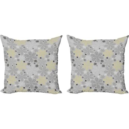 Vintage Flower Pillow Cushion Cover Pack of 2 Grey and Yellow Floral Design Zippered Double-Sided Accent for Living Room