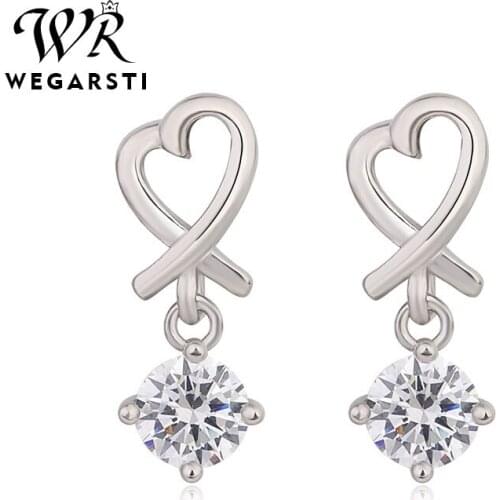 WEGARSTI 925 Sterling Silver Cubic Zirconia CZ Heart Drop Earrings For Women Korean Earrings 2020 Earings Fashion Jewelry