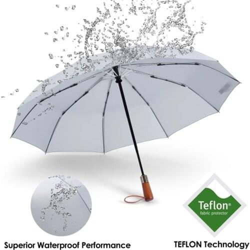 4 colors Windproof Waterproof umbrella rain women 10 ribs Automatic folding umbrella with wooden handle