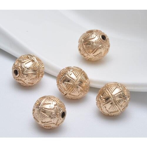 10pcs Big Beads 24k Gold Color Plated Round Bead 14mm beads DIY Jewelry Making