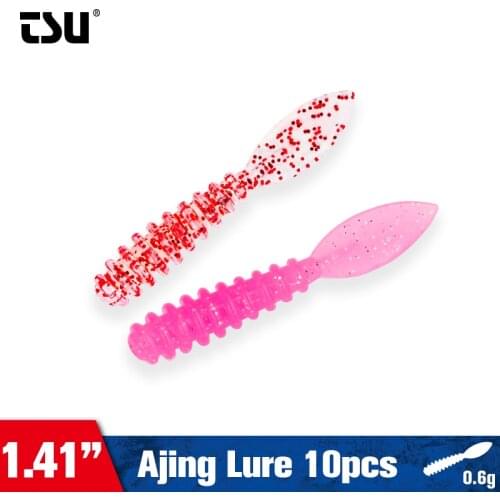 TSURINOYA 10pcs 36mm 4.2g AJING Soft Baits Rockfish PROMENADE Worm Swimbaits MEBARU Jig Head Lure Saltwater Fishing Baits