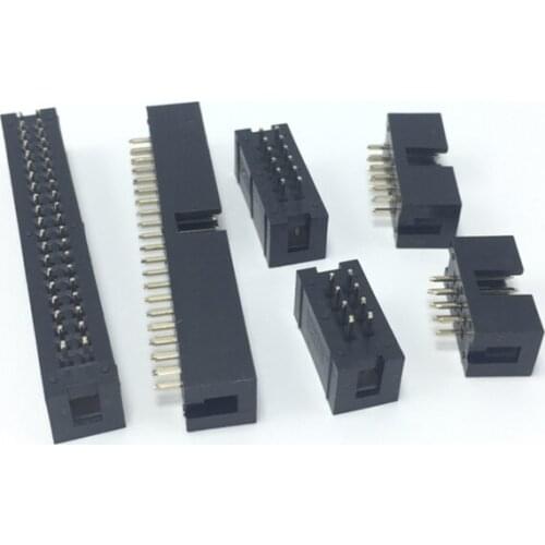 100PCS Pitch 2.54mm DC3 6/8/10/14/16/20/26/30/34/40/50 Pin 2x3/4/5/7/13Pin Straight Male Shrouded PCB IDC Socket Box Header JTAG