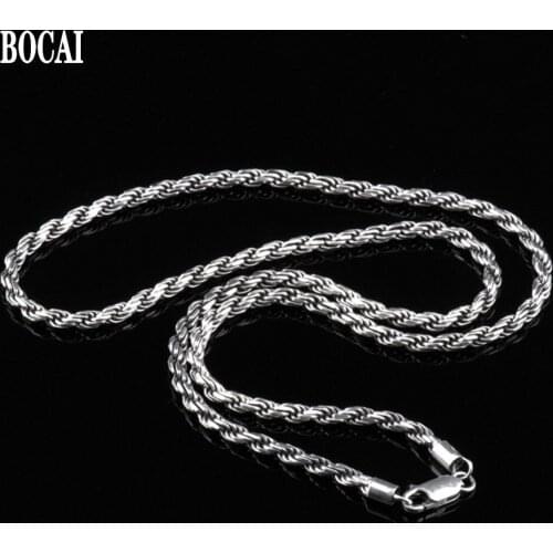 2020 new S925 pure silver fashionable Thai silver hemp rope men necklace personalized vintage clavicle chain female silver