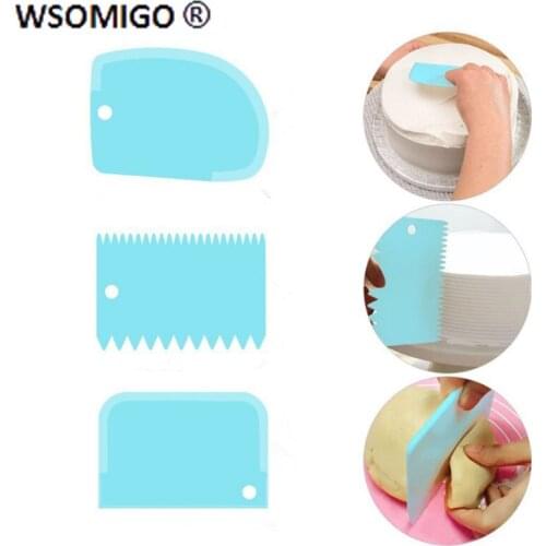 3PCs/Set Dessert Tools Cake Kitchen Accessories Pastry Dough Cutter Cake Slicer Baking Pasty Scraper Blade Silicone Spatula-S