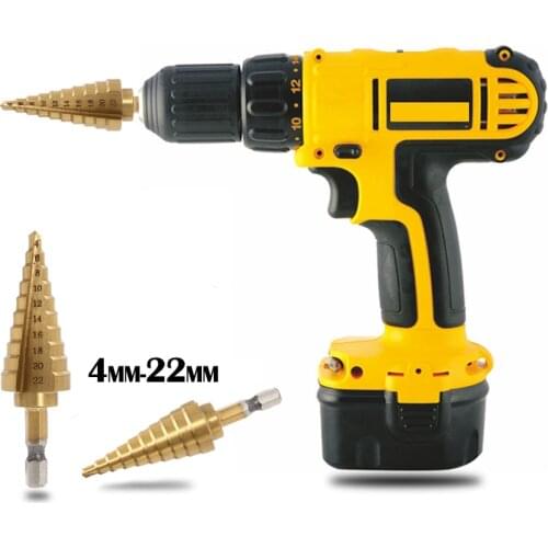 Hot Sale 4-22mm HSS Hex Titanium Step Cone Drill Bit Hole Cutter for Metal Sheet Wood Drilling Power Tools
