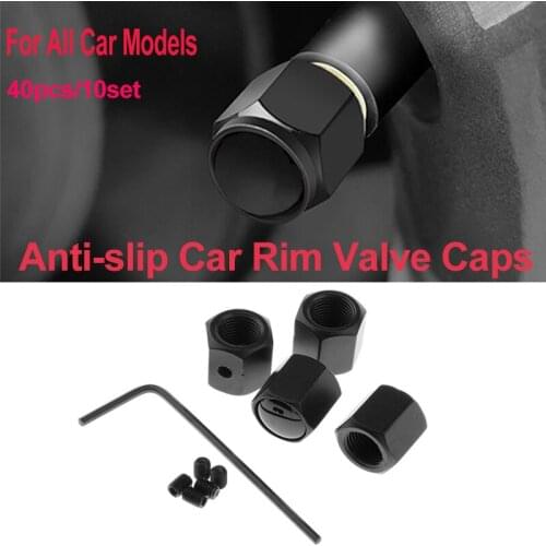 40Pcs 10Sets Dust Cover Anti-theft Tyre Valves Caps Full Black Car Wheel Rim Tire AccessoryTire Stem Air Valve Cap Car Styling