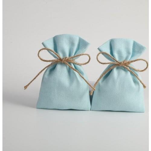 50pcs Blue Cotton Burlap Bucket Jewelry Bag Small Pouch for Wedding Party Candy Bag Organizer Custom Jewelry Packing Gift Bag