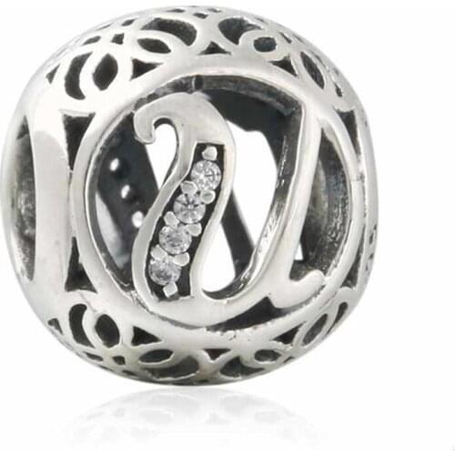 925 Sterling Silver Openwork Letter U Charm Vintage Alphabet Beads For Jewelry Making Fit Original Brand Bracelet LE16U