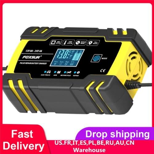 12V-24V 8A AGM/GEL Full Automatic Car Charger Power Pulse Repair Chargers Wet Dry Lead Acid Battery-chargers Digital LCD Display