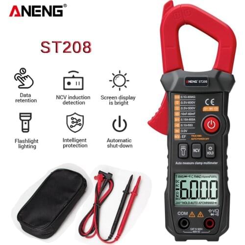 ST208 Digital Clamp Meter Multimeter Car 6000 counts AC/DC Current Measure Transistor Tester Voltimetro Amperimetro Test