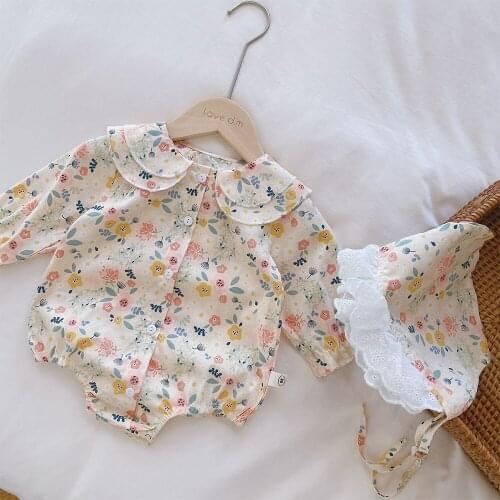 Halilo Floral Baby Girl Romper Peter Pan Collar Long Sleeve Cotton Fall Baby Girl One Peice Jumpsuit Infant Thanksgiving Clothes