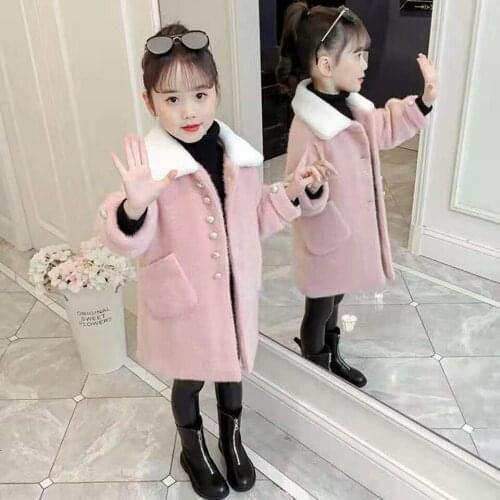 Autumn Winter Children Outerwear Warm Coat Turn-down Thickening Windproof Boys Girls Wool Outwear Coats Size For 100cm-150cm