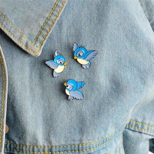 3PCS/Set Enamel Blue Bird Brooch Bin Animal Pin Jacket Shirt Badge Jewelry Gift
