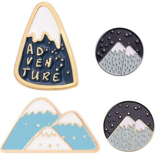 Snow Mountain Enamel Pin Travel Brooch Outdoorsy Gift Pins Badges Gold Color Night View Exploring Nature Brooch Pins