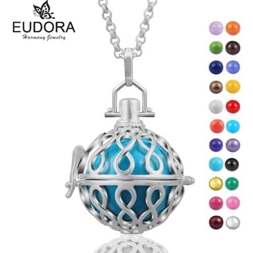 Eudora Harmony Hollow Knot Floating Locket Cage With Angel Caller Colorful Ringing Chime ball Pendant Pregnancy Women Necklace