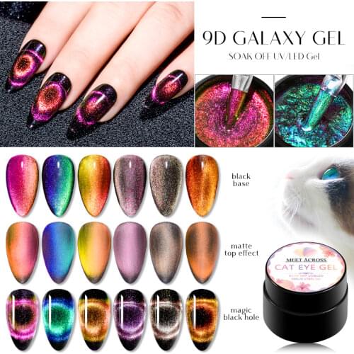 MEET ACROSS 9D Galaxy Cat Eye Gel Polish 5ml Chameleon Auroras Nail Gel Polish Soak Off Magnetic UV Gel Lacquer Manicure