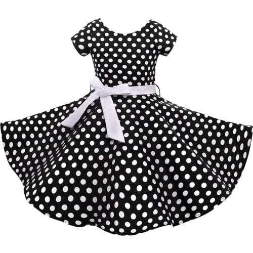 Red,Black Classy Audrey 1950s Vintage Rockabilly Swing Dot Girl Party Dress Summer Cotton Girls Clothes Kids Princess Dress