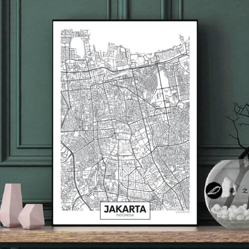 Famous City Map Indonesia Jakarta Canvas Painting Wall Art Pictures Black and White Posters and Prints Living Room Home Decor