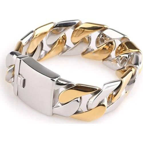 KLBS012 new design bicolor gold colour surgical titanium steel fashion jewelry classic heavy big men bracelet