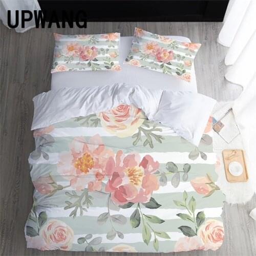 UPWANG 3D Bedding Set Flowers Plant Printed Duvet/Quilt Cover Set Bedcloth with Pillowcase Bed Set Home Textiles