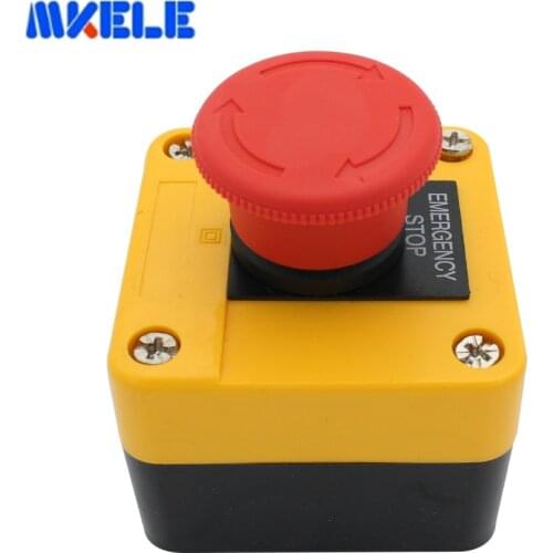 Red Sign Emergency Stop Push Button Mushroom Cap Waterproof Emergency Stop Push Button Switch NO+NC Button Switch Box Makerele