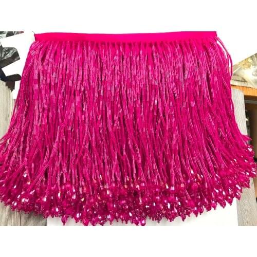 Red Handmade 15cm wide beaded fringe trimming,5yard, about 270 beads threads/yard SGTM10